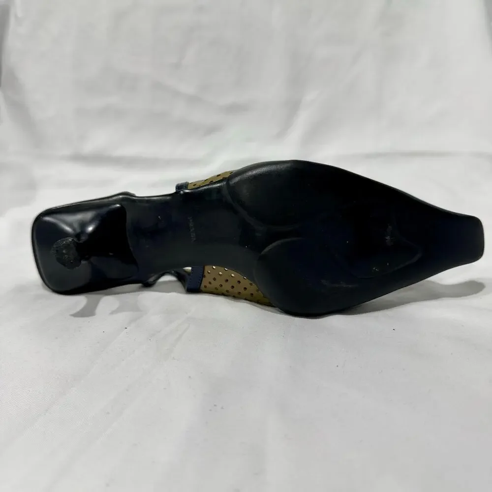 Vintage Prada Y2K Perforated Leather Slingback Kitten Heel 38.5 SINGLE SHOE